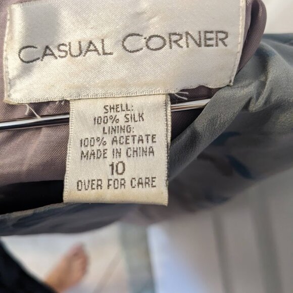 100% Silk Vintage 90's Fairy Gray & Blue Floral Knee Length Dress & Sash - Picture 2 of 6